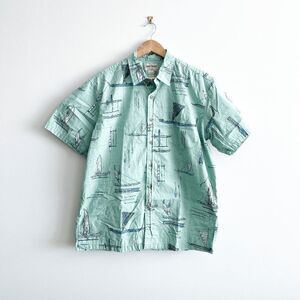 Cooke Street Honolulu Mens Button Down Shirt Printed Light Green Large